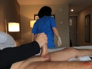 Preview 6 of COCK FLASHING Real hotel maid watches me jerk off. she helps with handjob and cum in her panties