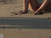 Preview 3 of PUBLIC BEACH HANDJOB: Beauty in Bikini makes him get a huge cumshot at the beach