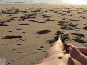 Preview 4 of PUBLIC BEACH HANDJOB: Beauty in Bikini makes him get a huge cumshot at the beach