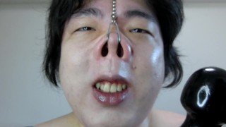 Injecting Cum into Pig Slave's Nose.