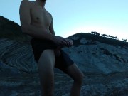 Preview 1 of Horny Slim Brown Guy Jerks off Hard in a Heavenly Place Under the Sunset