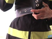 Preview 3 of Naughty female firefighter teases and performs a hot striptease outdoor