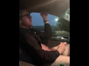 Preview 4 of Frantically Jacking Off In His Car with His Hairy Body and Hard Cock - Otter Cum - Public - Morning