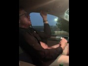 Preview 5 of Frantically Jacking Off In His Car with His Hairy Body and Hard Cock - Otter Cum - Public - Morning