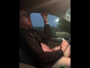 Preview 6 of Frantically Jacking Off In His Car with His Hairy Body and Hard Cock - Otter Cum - Public - Morning