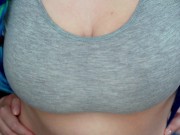 Preview 2 of Giving his cock a workout with a sports bra titfuck