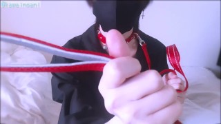 A boy who likes to masturbate feels good with a toy attached to his dick♡