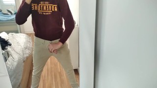 Amateur Man Jerking Big Cock Very Hard and Venous Before Meeting at Work