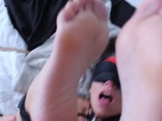 Preview 3 of Valentina Vaughn69 gagged, blindfolded and fucked w/ feet in the air by intruder