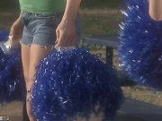 Preview 1 of Outdoor Pussy Fingering Action with Amazing Cheerleaders
