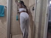 Preview 5 of Standing in the shower and pissing in my summer beach outfit | soaking wet clothes