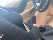 Preview 2 of Horny girl driver swallows random guy's cock in car.