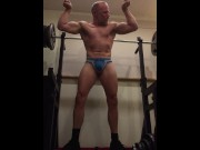 Preview 1 of Naked bodybuilder flexing muscles and dribbling precum then shooting a load!