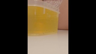 Squat Pee in Container & Pouring it on my Pussy