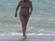 Preview 5 of Latina mature shows off on the beach and has sex with the hotel guard, big cumshot on her hairy puss
