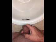 Preview 1 of Naughty Pissing and Cumming in my bathroom sink featuring a bullseye cumshot into the drain