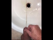 Preview 4 of Naughty Pissing and Cumming in my bathroom sink featuring a bullseye cumshot into the drain
