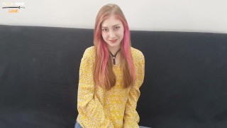 Casting Pink Haired Girl in Jeans - Hard Mouth Fuck | PussyKageLove