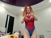 Preview 6 of Hot russian girl undress her spiderman bodysuit showing naked ass