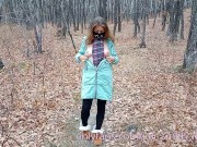 Preview 4 of Naked walk exhibitionist girl in the autumn forest
