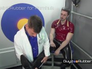 Preview 3 of Rubber Fetish Doc wins over his patient. Jerking,fucking,milking,cock massage by rubber covered feet