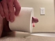 Preview 3 of Toilet paper roll test fail makes long cock explode cum