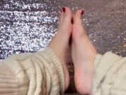 Preview 6 of Milf feet with red nails and legwarmers