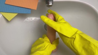 Very Clean Cock - Yellow Latex Gloves POV