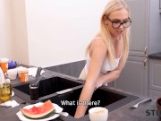 Preview 2 of STUCK4K. Guy has taboo sex with Czech stepsister Jenny Wild in kitchen