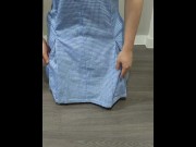 Preview 1 of Crossdresser Wearing a Blue Gingham Dress and Jerking off on a Thick Diaper 02