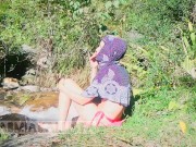 Preview 1 of Shameless Muslim slut topless in hijab Smoking in nature