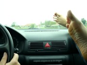 Preview 5 of Her BIG smelly feet in car are a turn on (foot smelling, big feet, foot worship, teen feet, soles)
