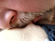 Preview 4 of Bald daddy sucks a dildo, and then fucks his perky slut with it! My wife is dirty lustful whore .!.