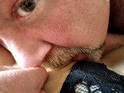 Preview 6 of Bald daddy sucks a dildo, and then fucks his perky slut with it! My wife is dirty lustful whore .!.