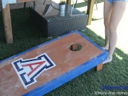 Preview 4 of Shey Holmes and two other college girls play naked cornhole naked in public