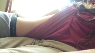 little big ass gets horny while I masturbate and cum on her pussy