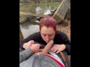 Preview 4 of Public blowjob on the river bank we almost got caught! Redhead pawg deepthroat bwc face fuc