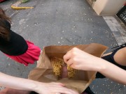 Preview 3 of Public double handjob in the fries bag... I'm jerkin'it! A whole new way to love McDonald's!