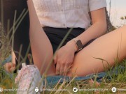 Preview 5 of Schoolgirl in stockings caught touching her creamy pussy. PUBLIC NO PANTIES UPSKIRT 4K