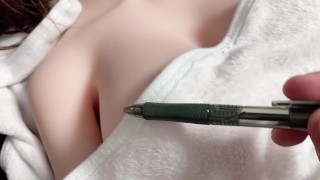 [Tweak the nipple] Play with the nipple with a pen and hand to make it uneven.