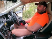 Preview 2 of Thick bearish tradesman shoots his white load on a pair of underwear on the road side in car