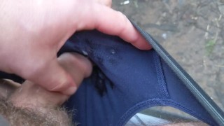 My big thick dicks blows a white wad of cum in my undies with an uncut tradie out bush