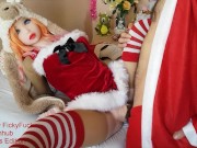Preview 2 of Merry Christmas Cute Kawaii Deer Cospaly Fuck Realdoll Pussy Creampie Winter style Amateur Homemade