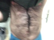 Preview 1 of Very hairy man Jerking off through Lycra Spandex Tights
