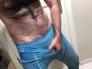 Preview 4 of Very hairy man Jerking off through Lycra Spandex Tights