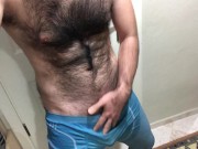 Preview 5 of Very hairy man Jerking off through Lycra Spandex Tights