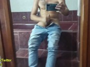 Preview 3 of Horny Latino jerking off his thick cock in the bathroom mirror