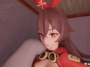 Preview 3 of Amber inflates Lisa's Belly with Cum (with sound) 3d animation hentai anime game Genshin Impact