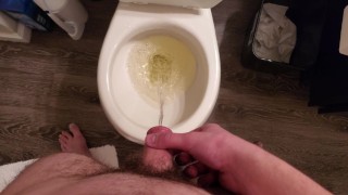 Holding My Small Flacid Cock While Peeing After Holding It In and Not Pissing All Day POV
