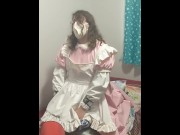 Preview 4 of Pink PVC Sissy Maid Vibratior pillow hump Breathplay